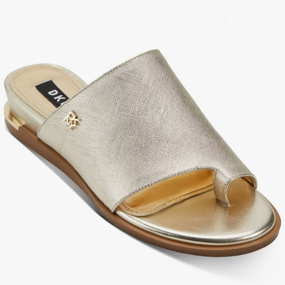 DKNY Women's DAZ Split-Toe Casual Slide Sandals Sz 5M Metallic Gold NEW! Bling